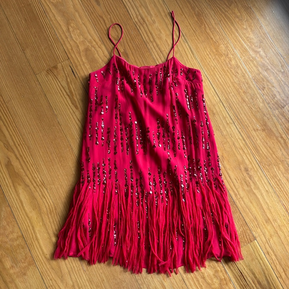Free People Red Sequin Fringe Dress sz S